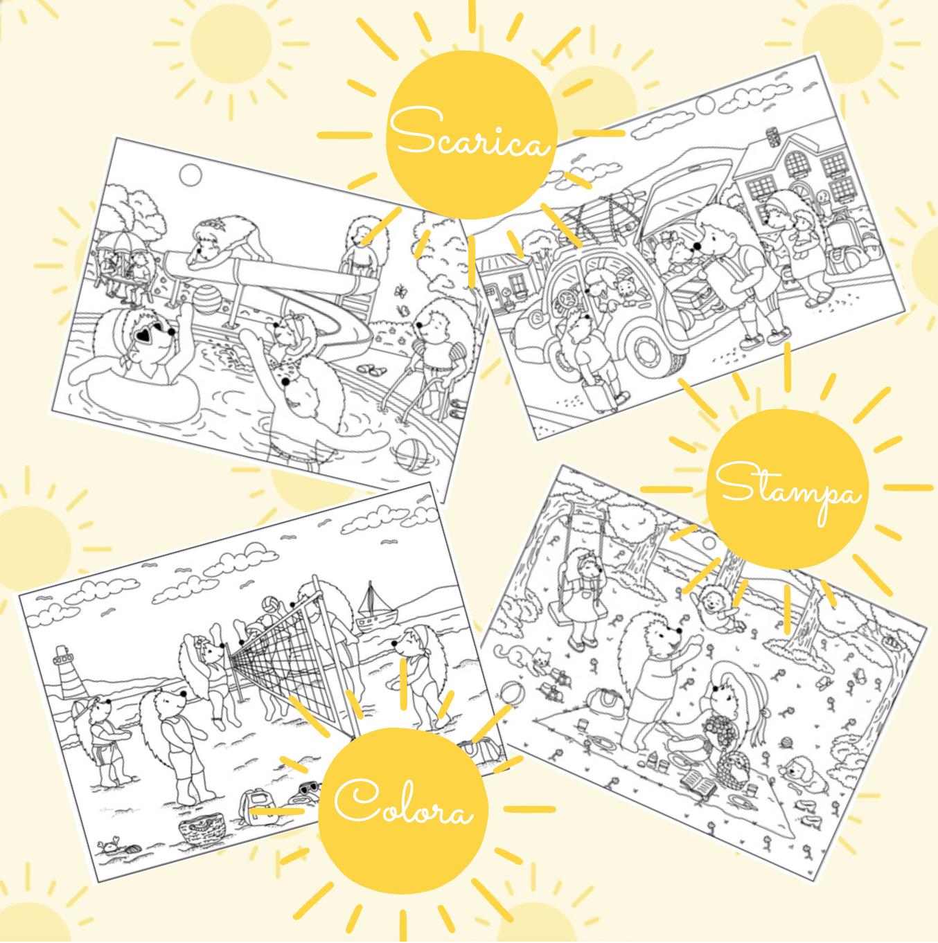 Estate dei ricci -SET 4 DISEGNI DIGITALI DA STAMPARE