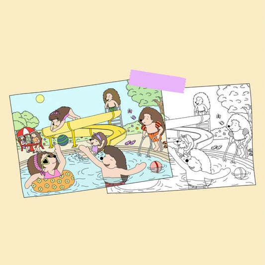 Divertiamoci in Piscina - Disegno stampabile PDF da colorare